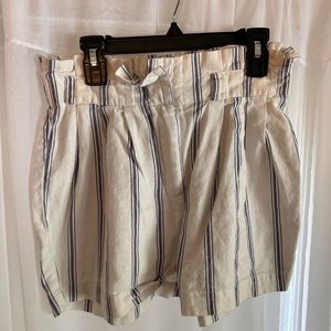 Primark Women’s Striped High Waist White and Blue Linen Shorts Size 6
